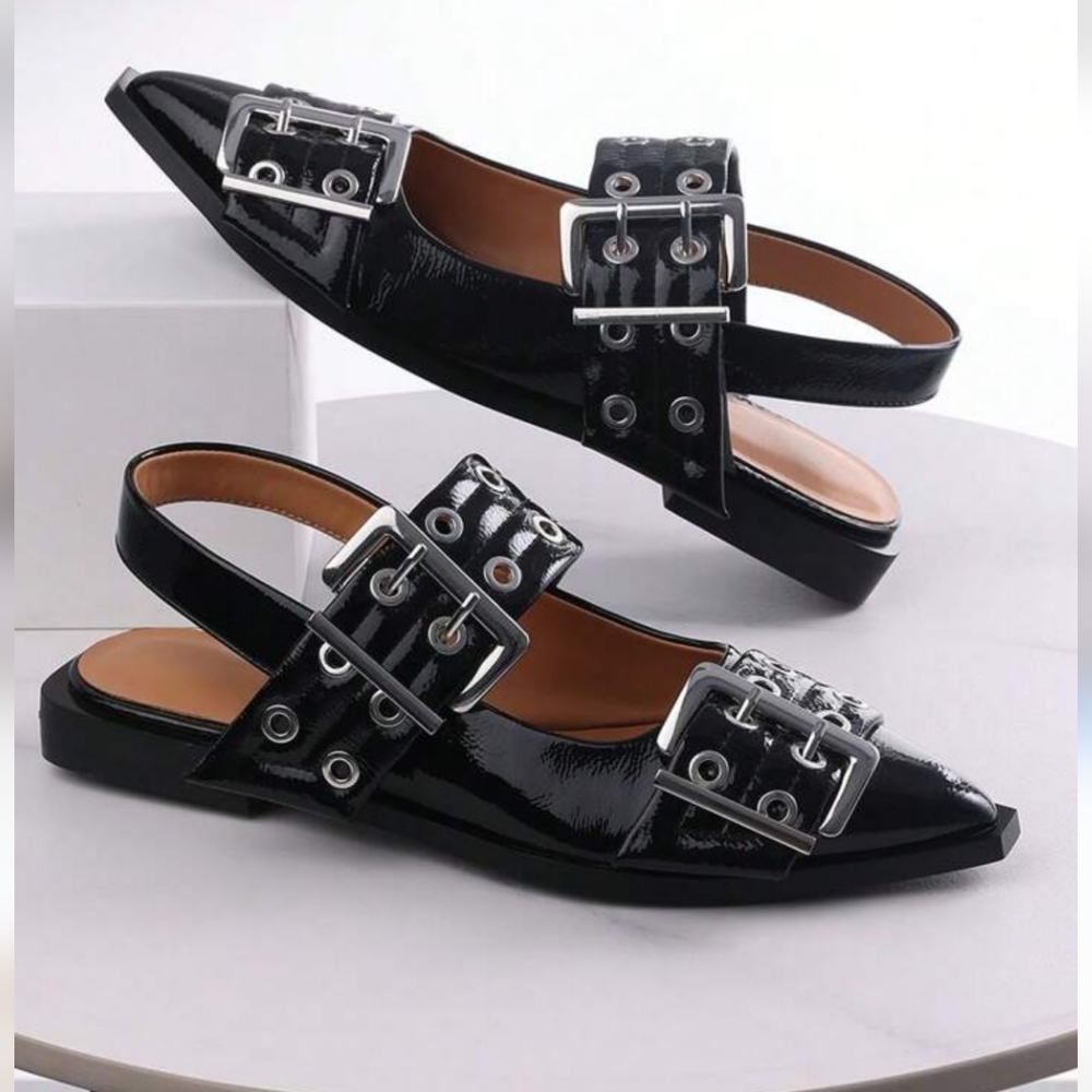Black Slingbacks Buckle Ballerina Size 7